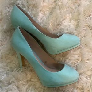 Blue suede heels